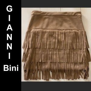 GIANNI BINI Fringe 🐪-color Faux Suede Skirt
